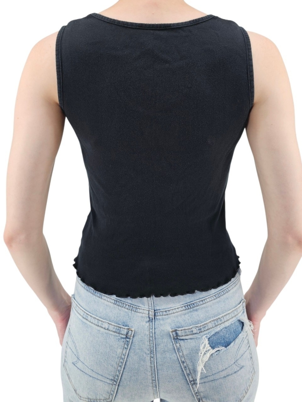 Vintage Lauren Ralph Lauren Black Lace Ribbed Tank Top Petite S - Picture 3 of 8